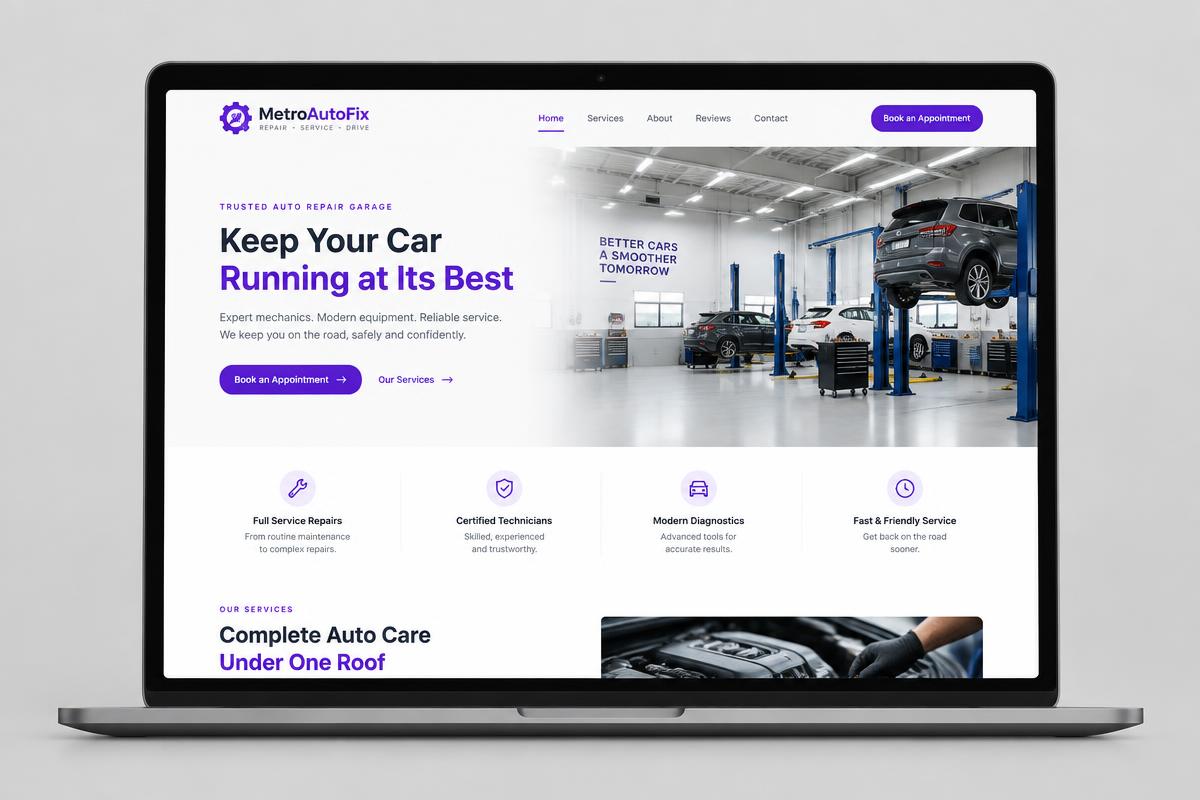 Desktopová ukázka webu – Autoservis